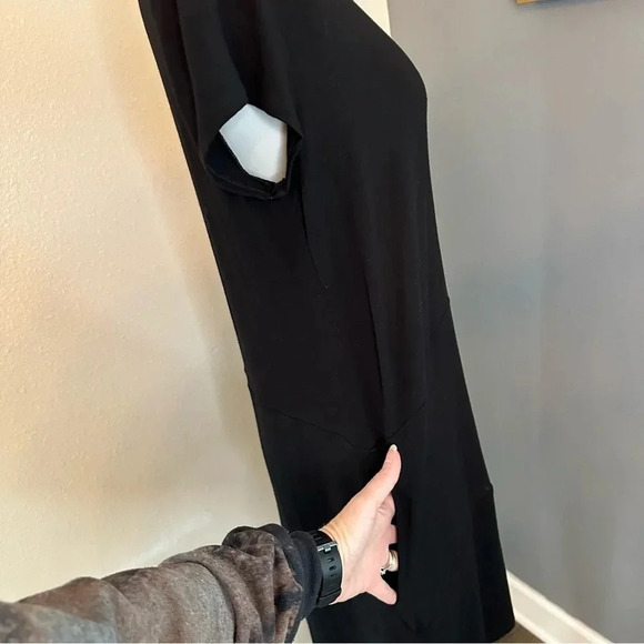 Eileen Fisher Round Neck Midi Viscose Dress Black Shirt Dress Women's Medium - Picture 4 of 12